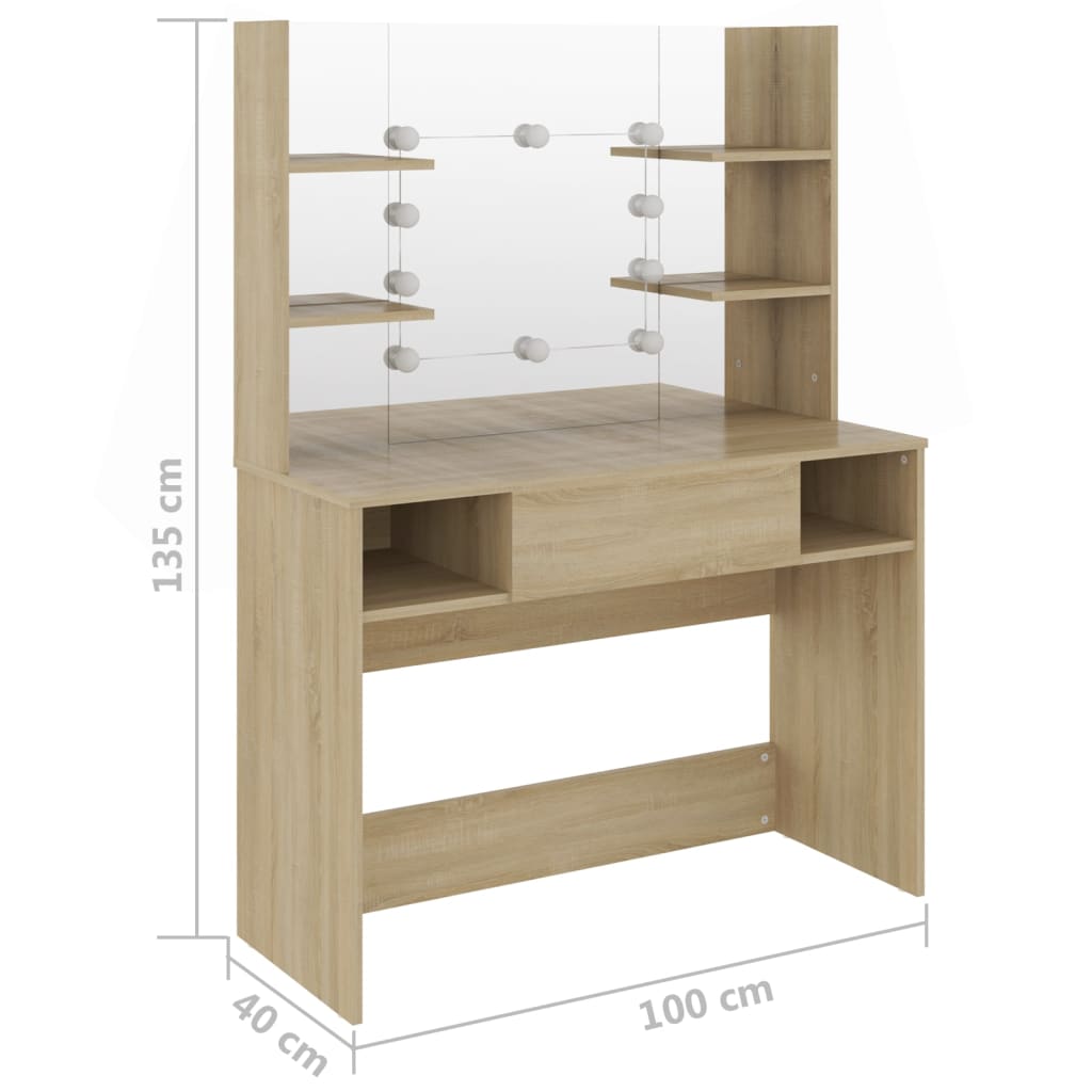 Kaptafel met LED-verlichting 100x40x135 cm MDF eikenkleurig is nu te koop bij PeponiXL, paradijselijk wonen!