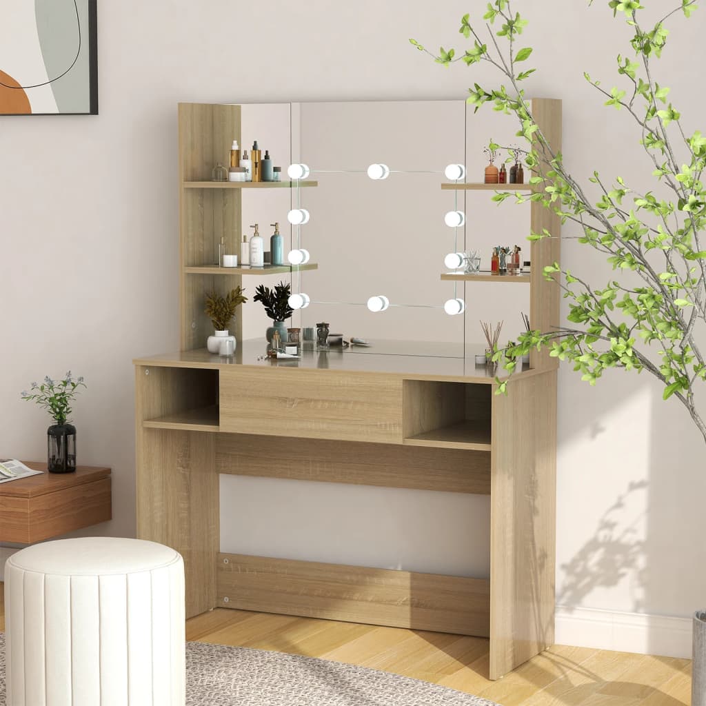 Kaptafel met LED-verlichting 100x40x135 cm MDF eikenkleurig is nu te koop bij PeponiXL, paradijselijk wonen!