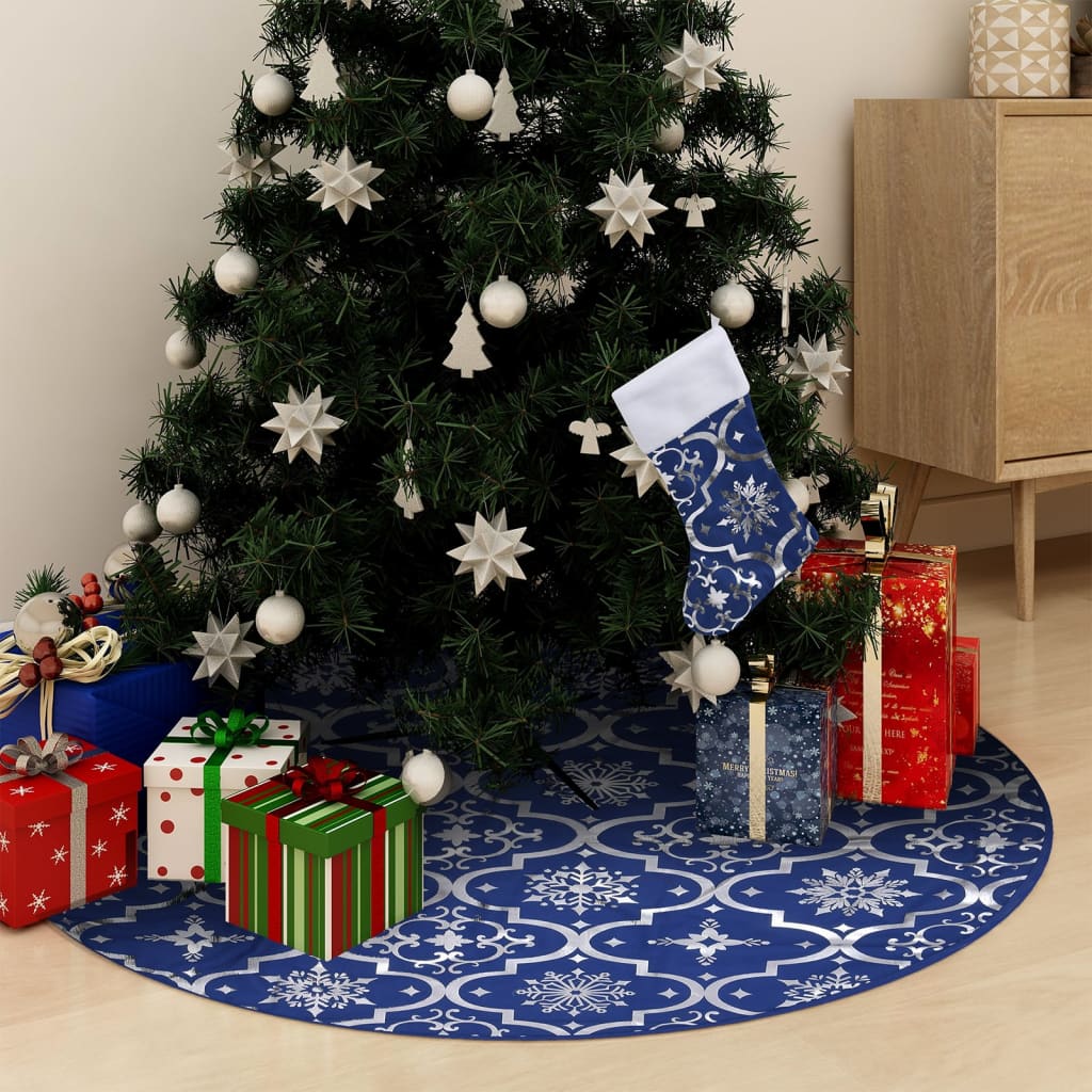 Kerstboomrok luxe met sok 122 cm stof blauw is nu te koop bij PeponiXL, paradijselijk wonen!