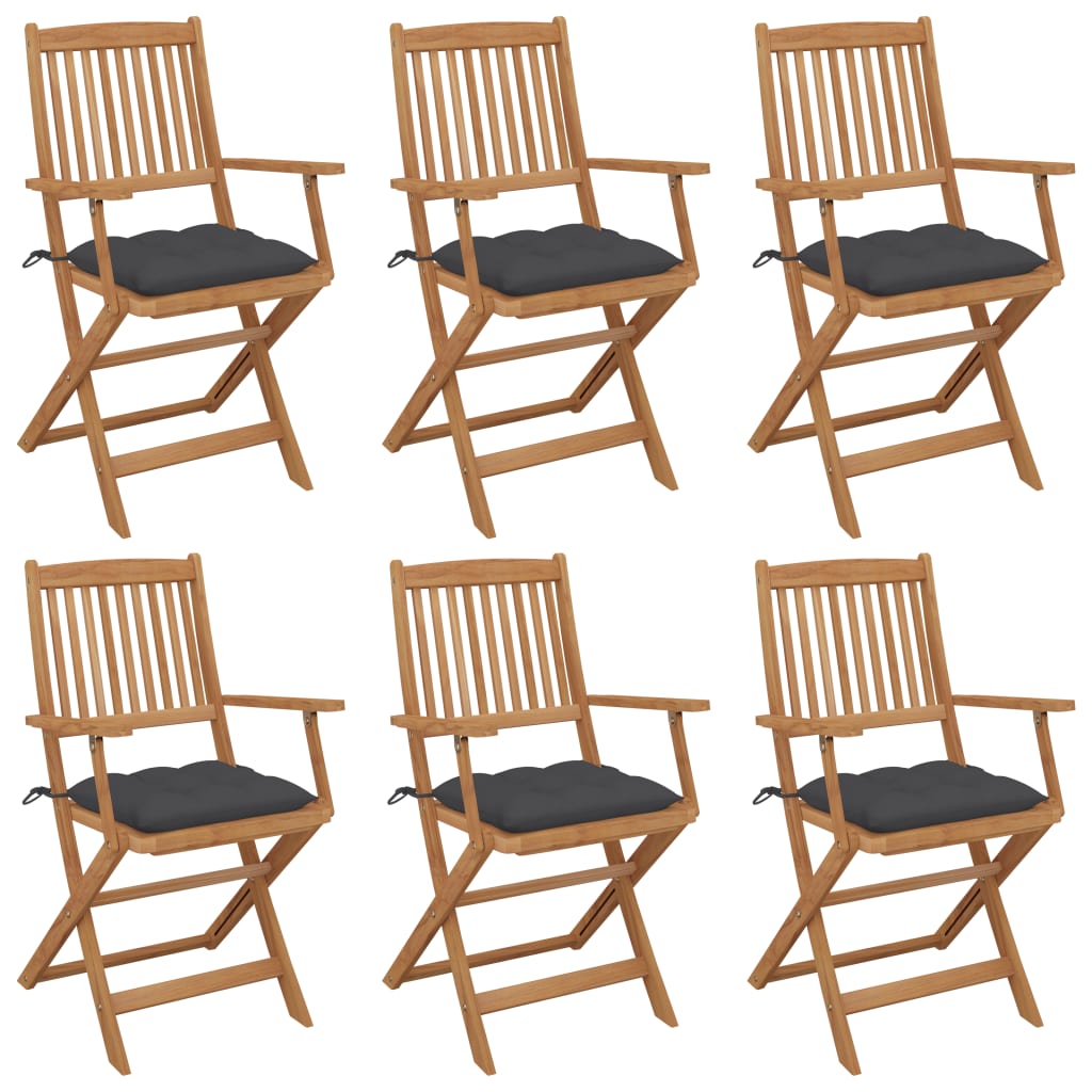 Tuinstoelen 6 st inklapbaar met kussens massief acaciahout is nu te koop bij PeponiXL, paradijselijk wonen!