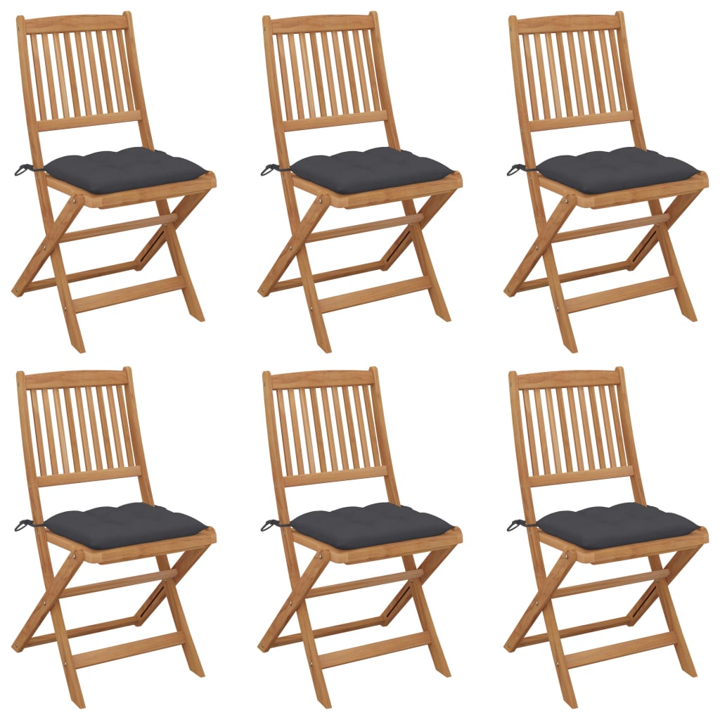 Tuinstoelen 6 st inklapbaar met kussens massief acaciahout is nu te koop bij PeponiXL, paradijselijk wonen!