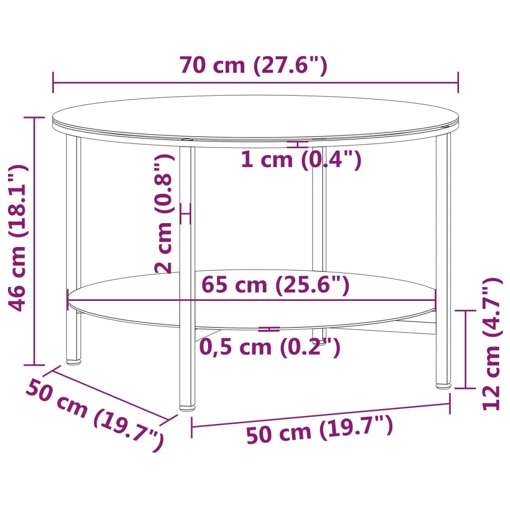 Salontafel 70 cm gehard glas zwart en transparant is nu te koop bij PeponiXL, paradijselijk wonen!