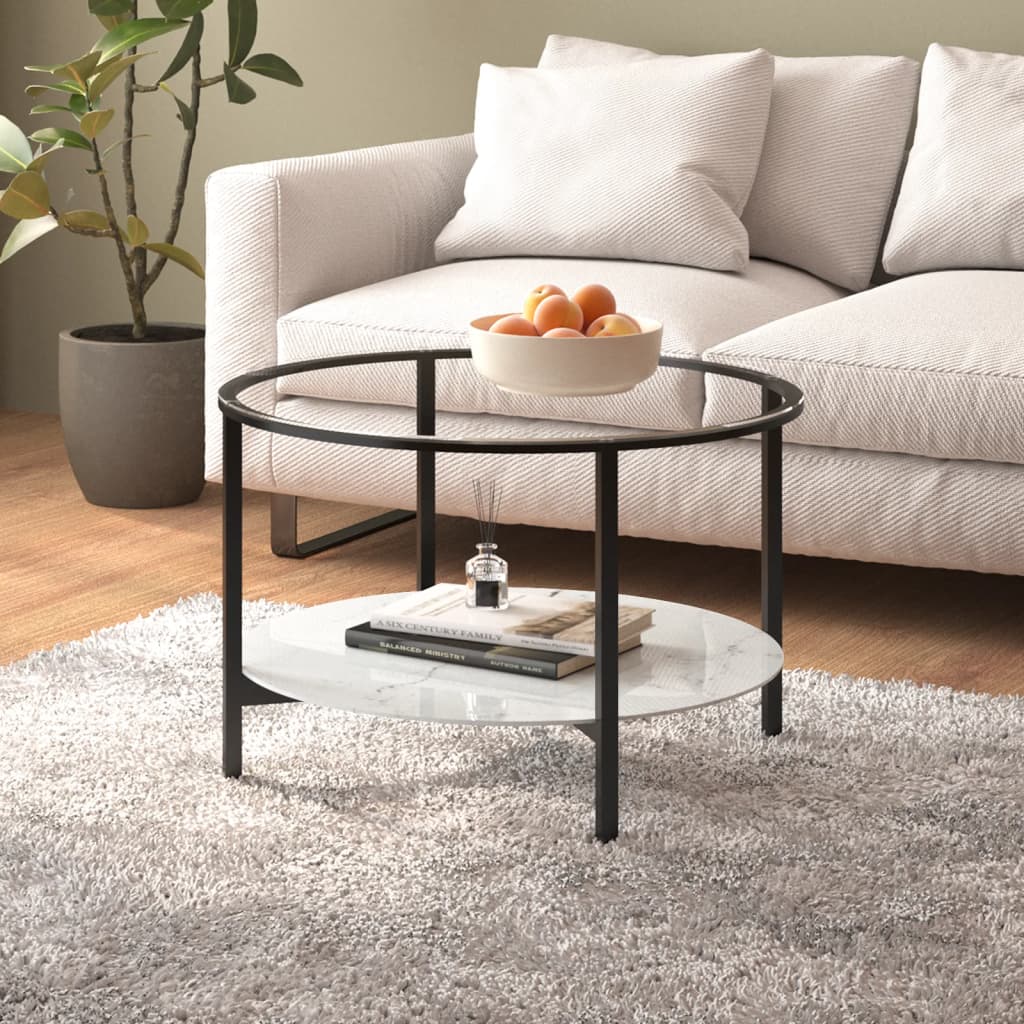 Salontafel 70 cm gehard glas zwart en witmarmer is nu te koop bij PeponiXL, paradijselijk wonen!
