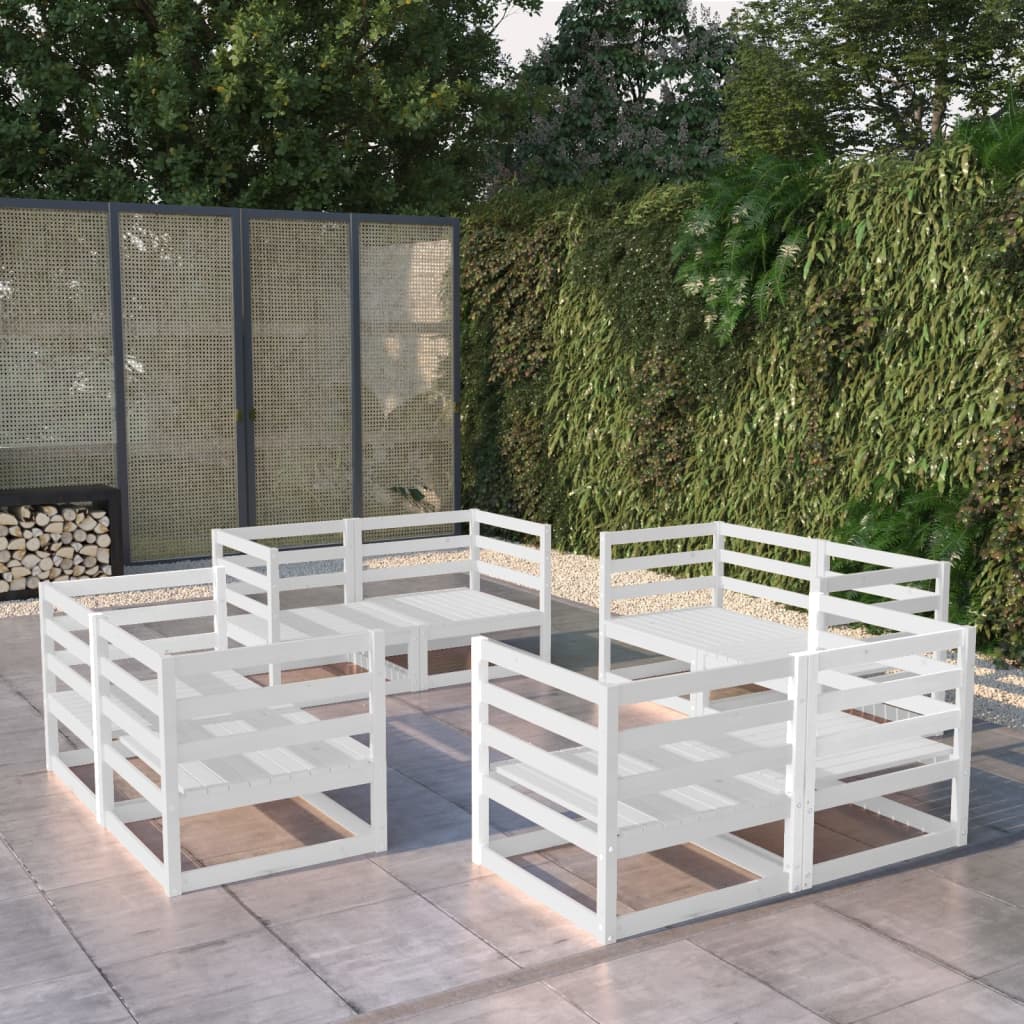 8-delige Loungeset massief grenenhout wit is nu te koop bij PeponiXL, paradijselijk wonen!