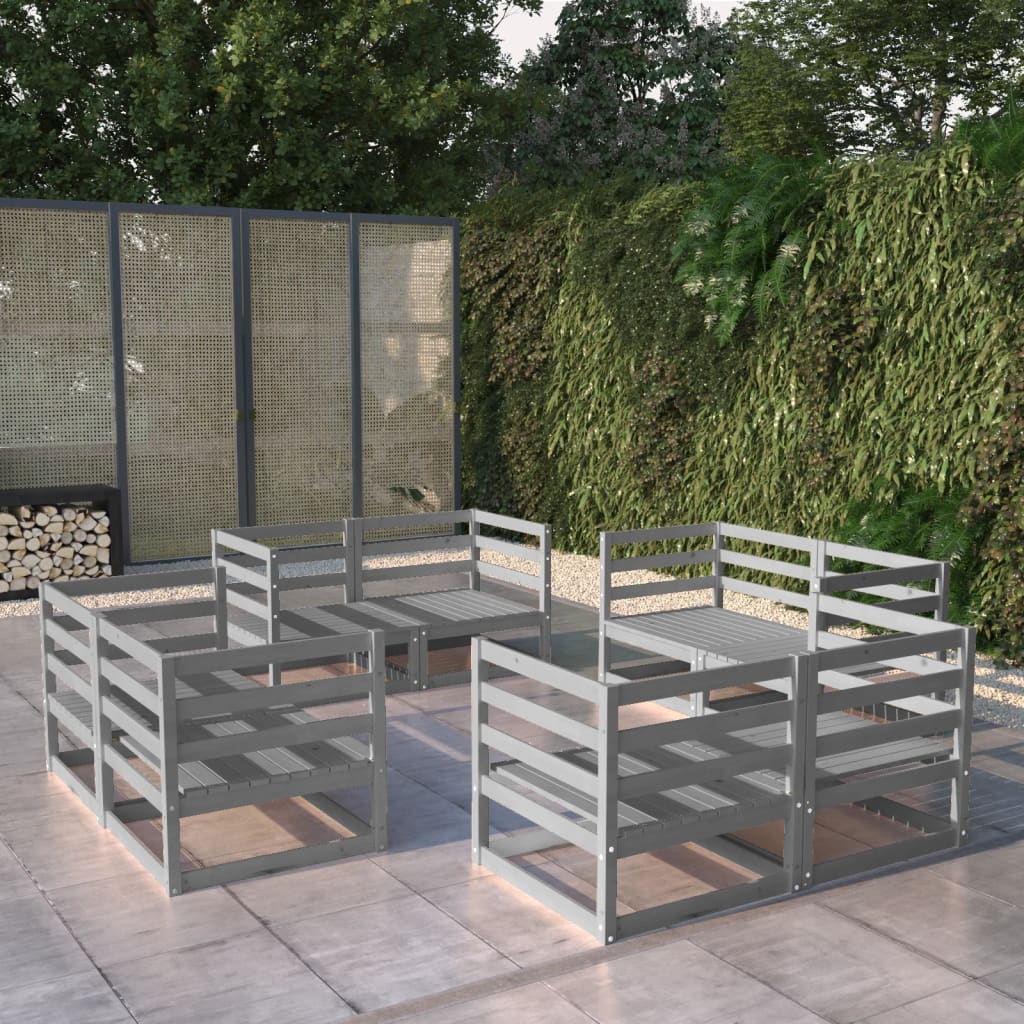 8-delige Loungeset massief grenenhout grijs is nu te koop bij PeponiXL, paradijselijk wonen!