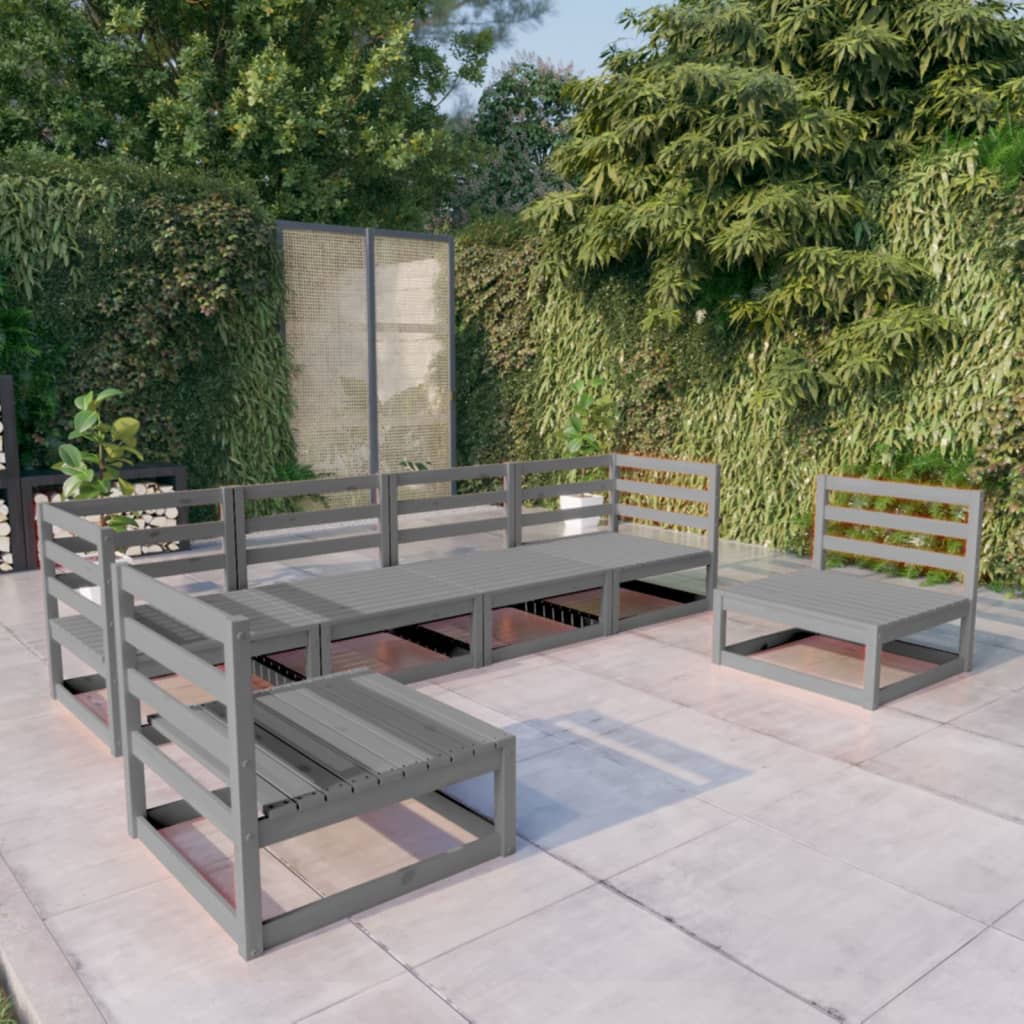 6-delige Loungeset massief grenenhout grijs is nu te koop bij PeponiXL, paradijselijk wonen!