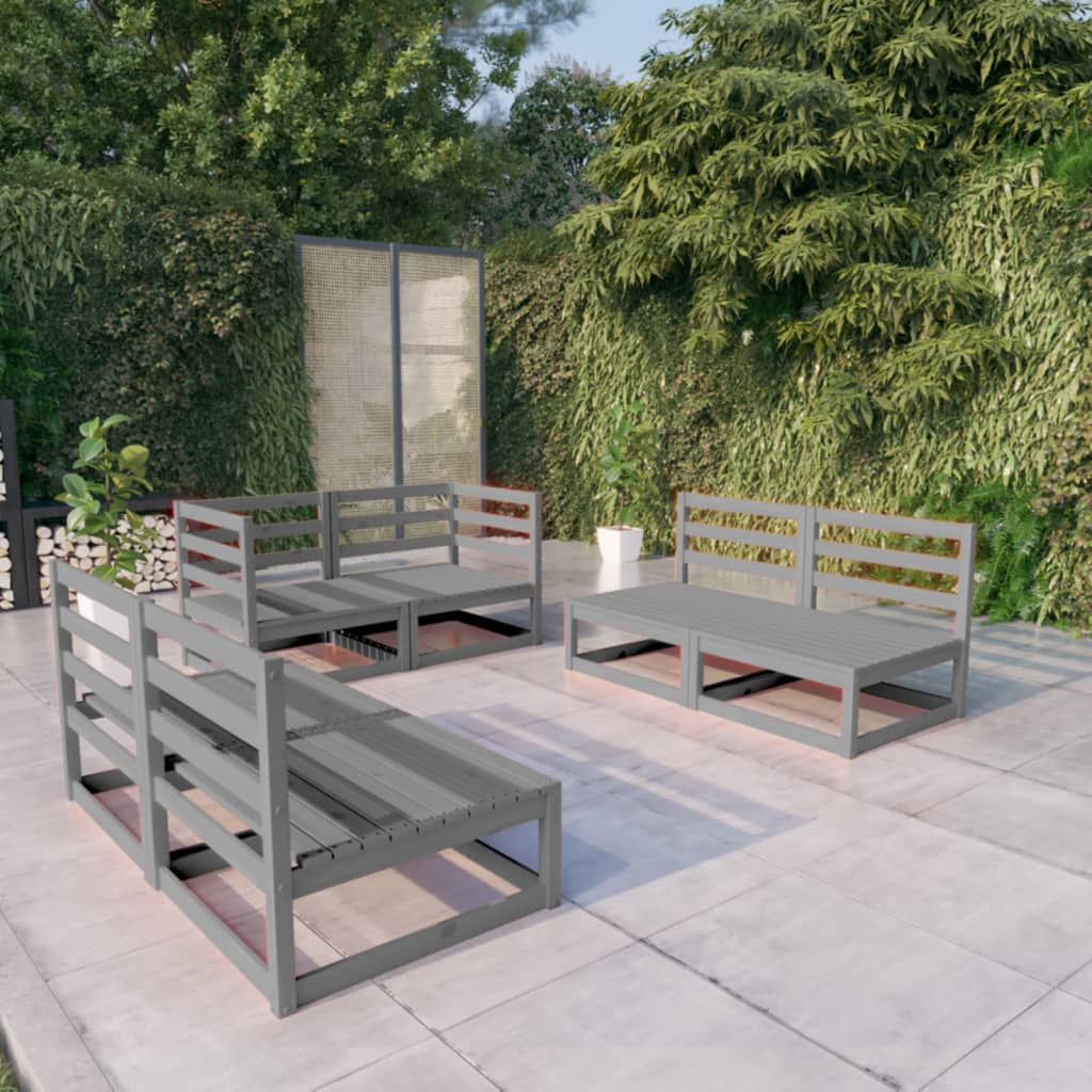 6-delige Loungeset massief grenenhout grijs is nu te koop bij PeponiXL, paradijselijk wonen!