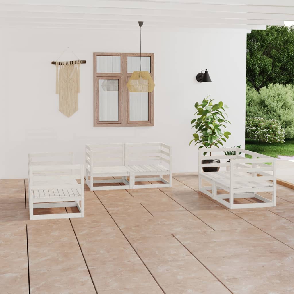 6-delige Loungeset massief grenenhout wit is nu te koop bij PeponiXL, paradijselijk wonen!
