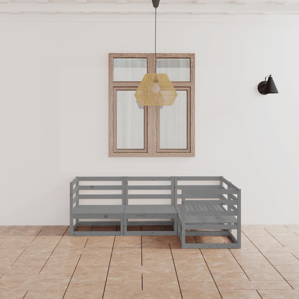 4-delige Loungeset massief grenenhout grijs is nu te koop bij PeponiXL, paradijselijk wonen!