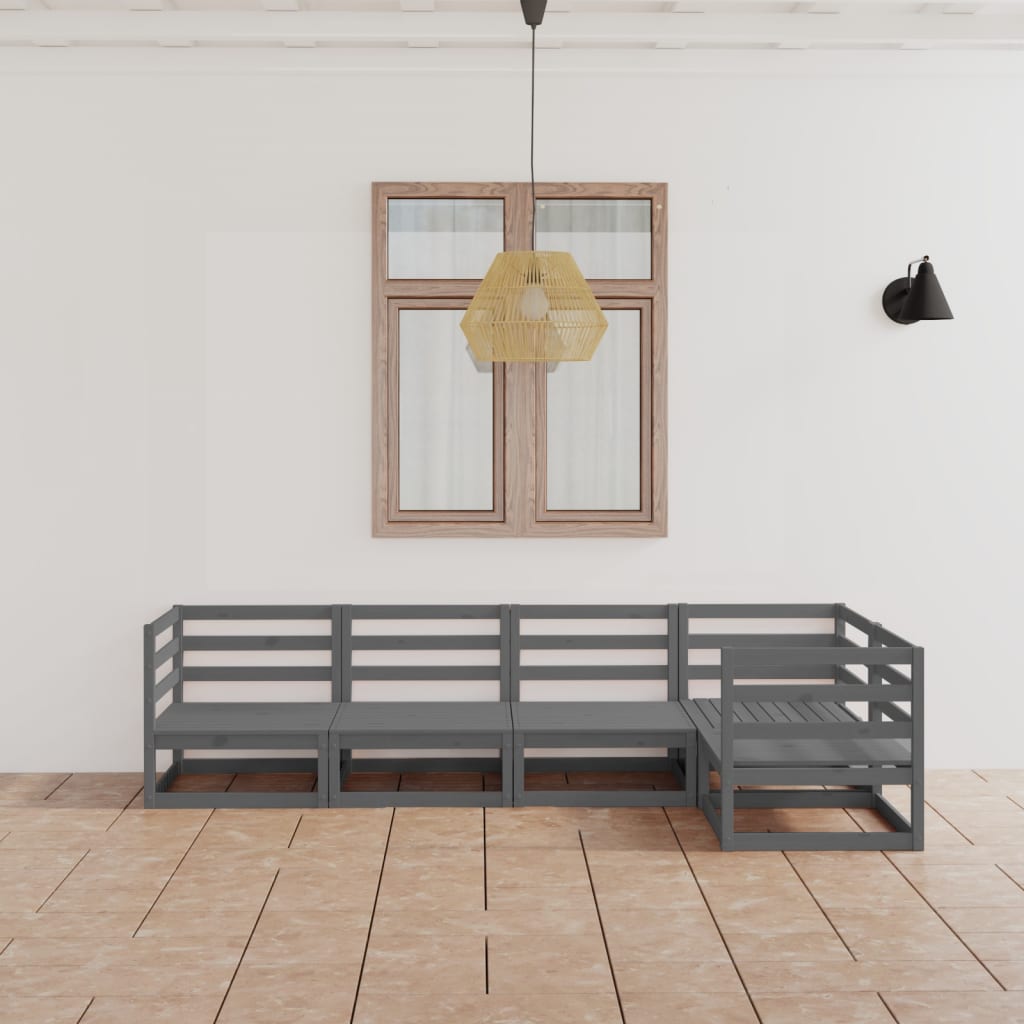 5-delige Loungeset massief grenenhout grijs is nu te koop bij PeponiXL, paradijselijk wonen!