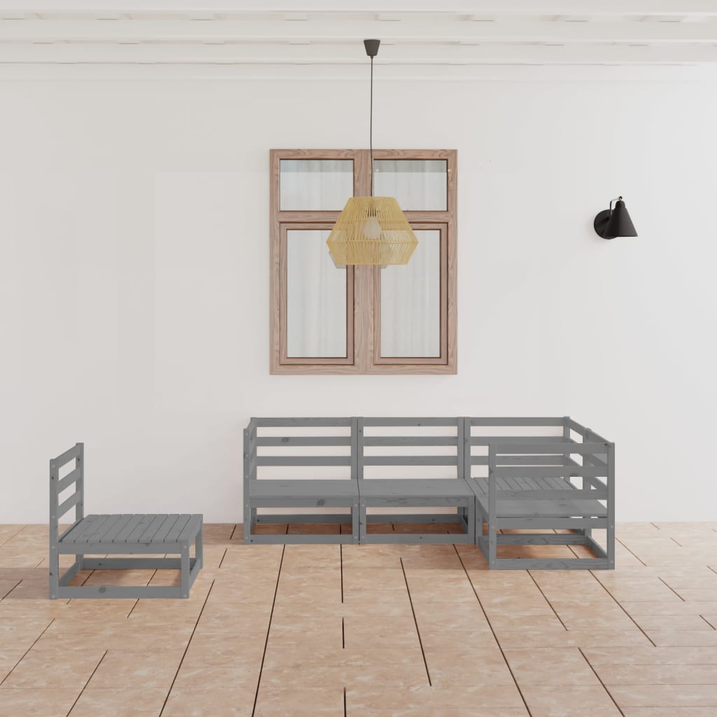 5-delige Loungeset massief grenenhout grijs is nu te koop bij PeponiXL, paradijselijk wonen!