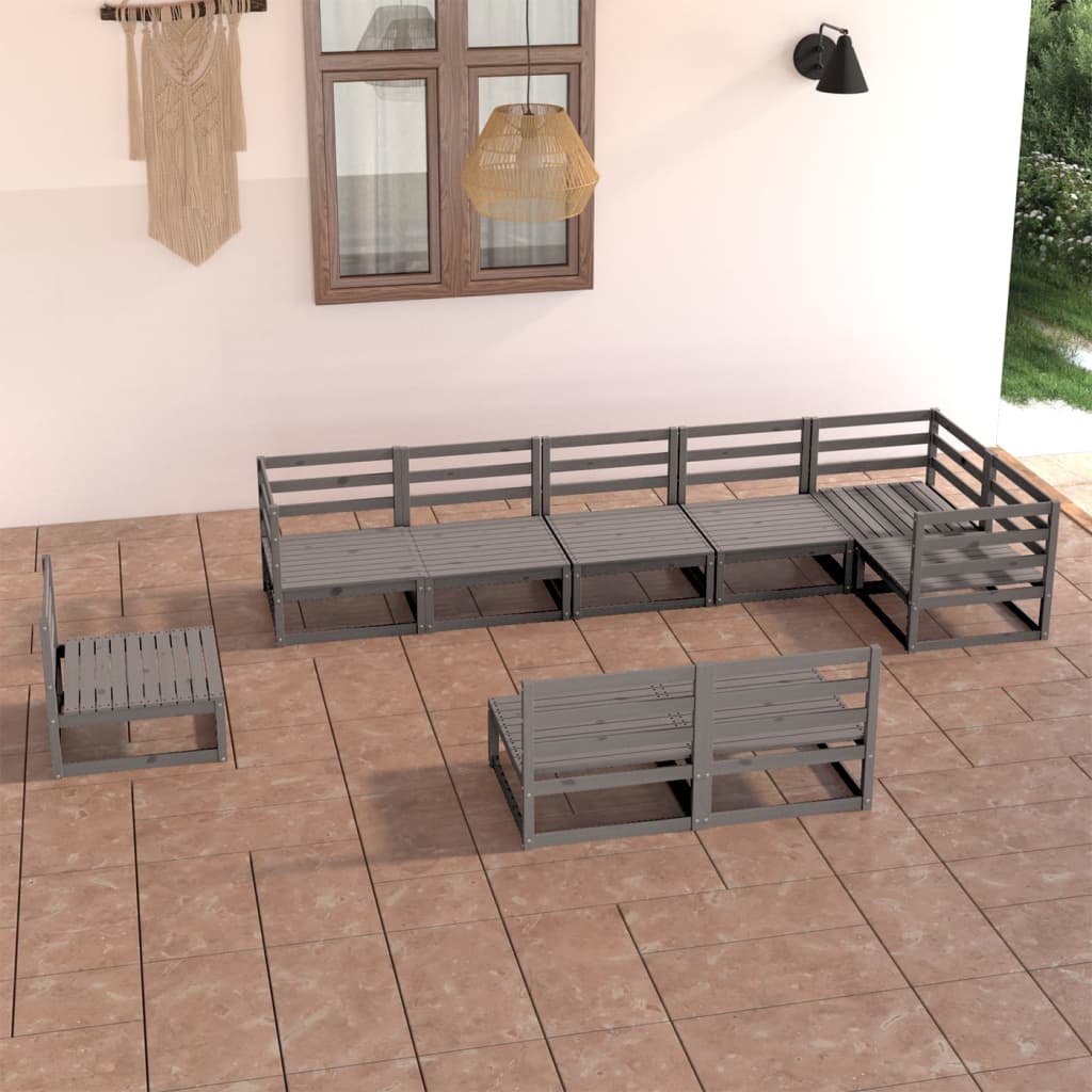 9-delige Loungeset massief grenenhout grijs is nu te koop bij PeponiXL, paradijselijk wonen!