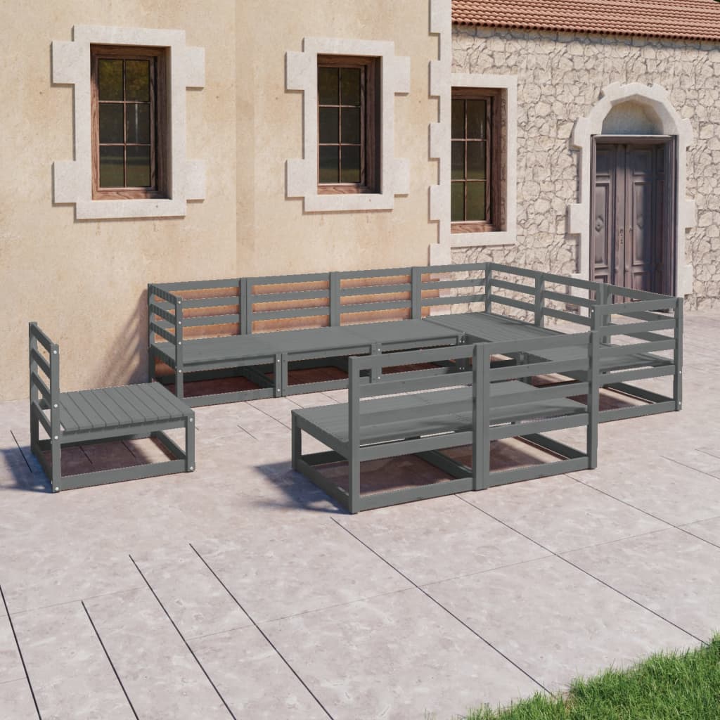 9-delige Loungeset massief grenenhout grijs is nu te koop bij PeponiXL, paradijselijk wonen!
