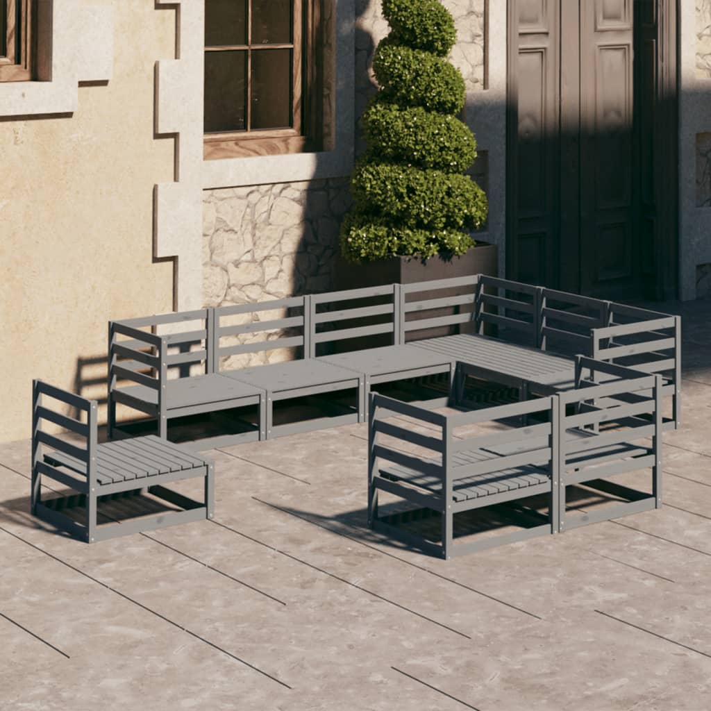 9-delige Loungeset massief grenenhout grijs is nu te koop bij PeponiXL, paradijselijk wonen!