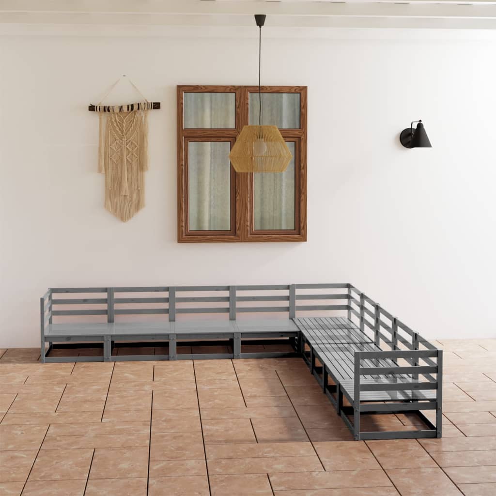 9-delige Loungeset massief grenenhout grijs is nu te koop bij PeponiXL, paradijselijk wonen!
