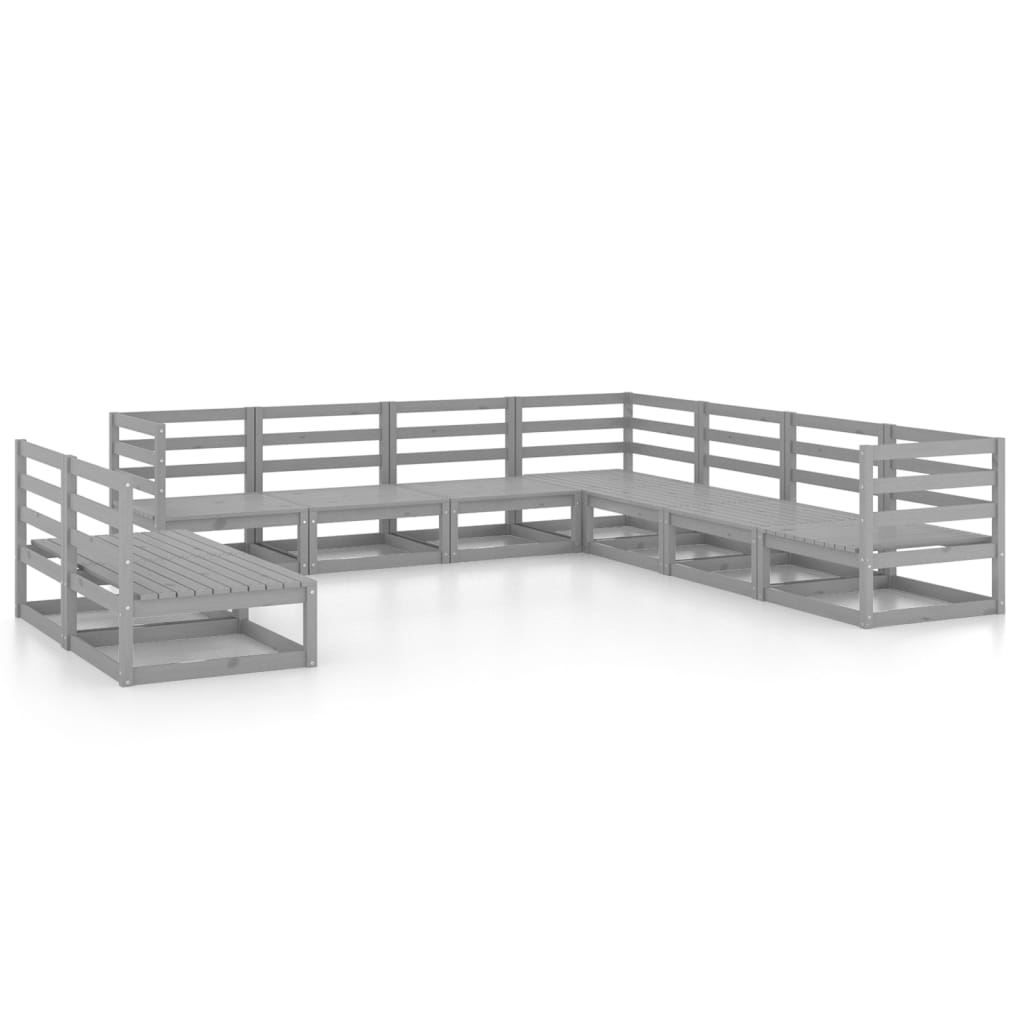 9-delige Loungeset massief grenenhout grijs is nu te koop bij PeponiXL, paradijselijk wonen!
