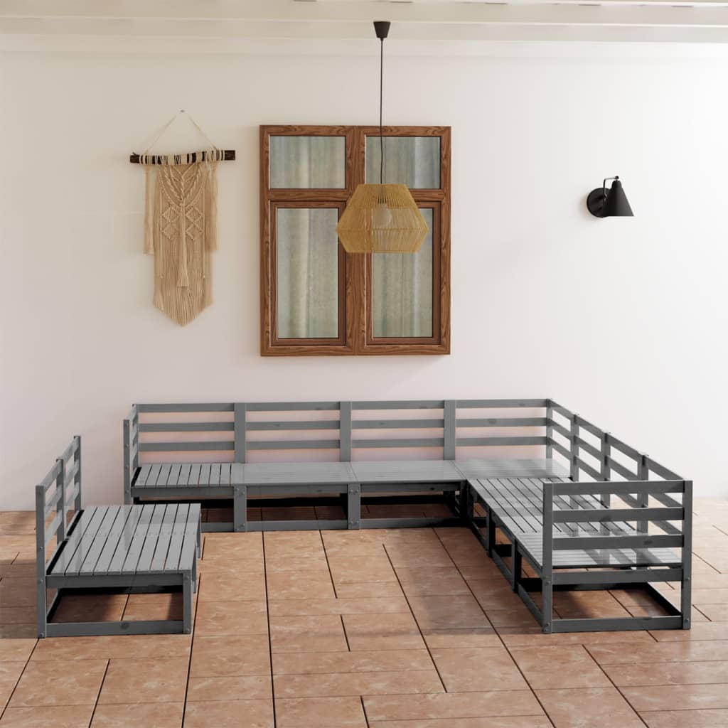9-delige Loungeset massief grenenhout grijs is nu te koop bij PeponiXL, paradijselijk wonen!