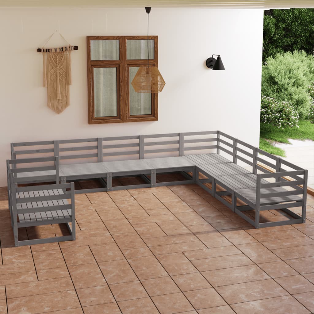 10-delige Loungeset massief grenenhout grijs is nu te koop bij PeponiXL, paradijselijk wonen!