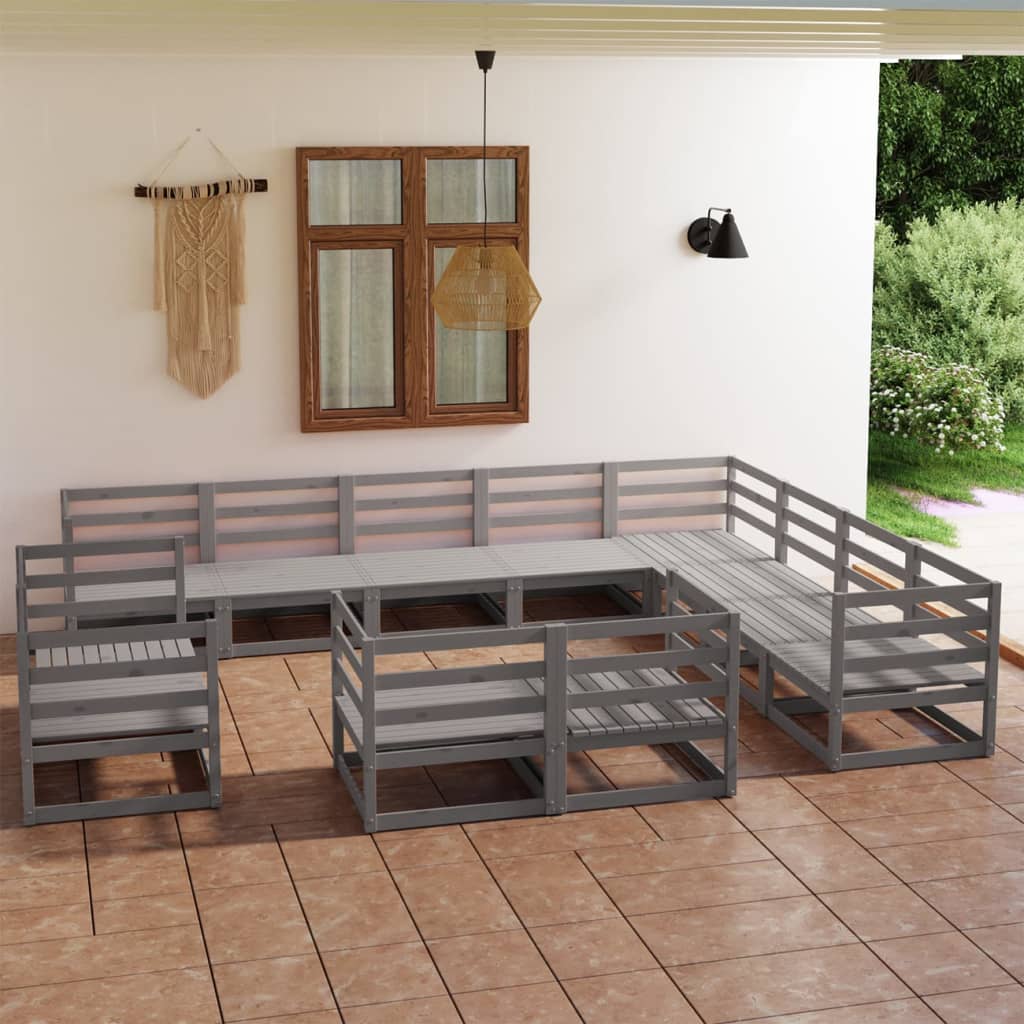 12-delige Loungeset massief grenenhout grijs is nu te koop bij PeponiXL, paradijselijk wonen!