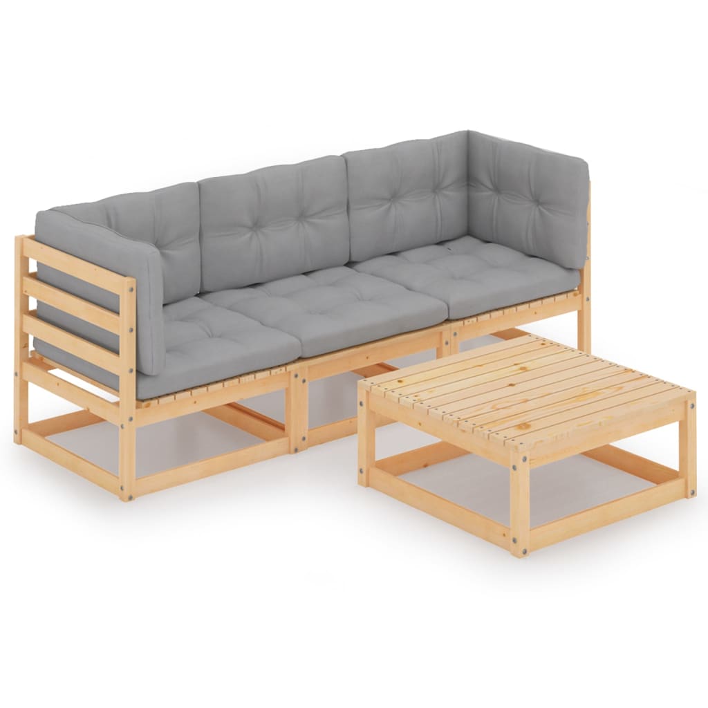4-delige Loungeset met kussens massief grenenhout is nu te koop bij PeponiXL, paradijselijk wonen!