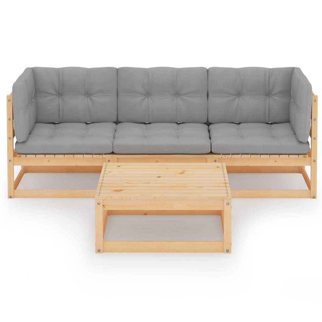 4-delige Loungeset met kussens massief grenenhout is nu te koop bij PeponiXL, paradijselijk wonen!