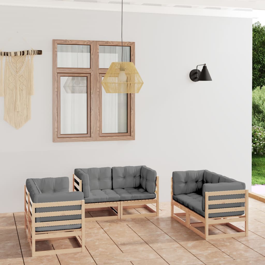 6-delige Loungeset met kussens massief grenenhout is nu te koop bij PeponiXL, paradijselijk wonen!