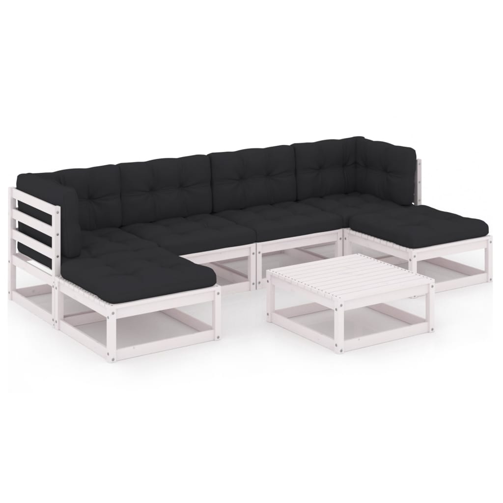 7-delige Loungeset met kussens massief grenenhout wit is nu te koop bij PeponiXL, paradijselijk wonen!