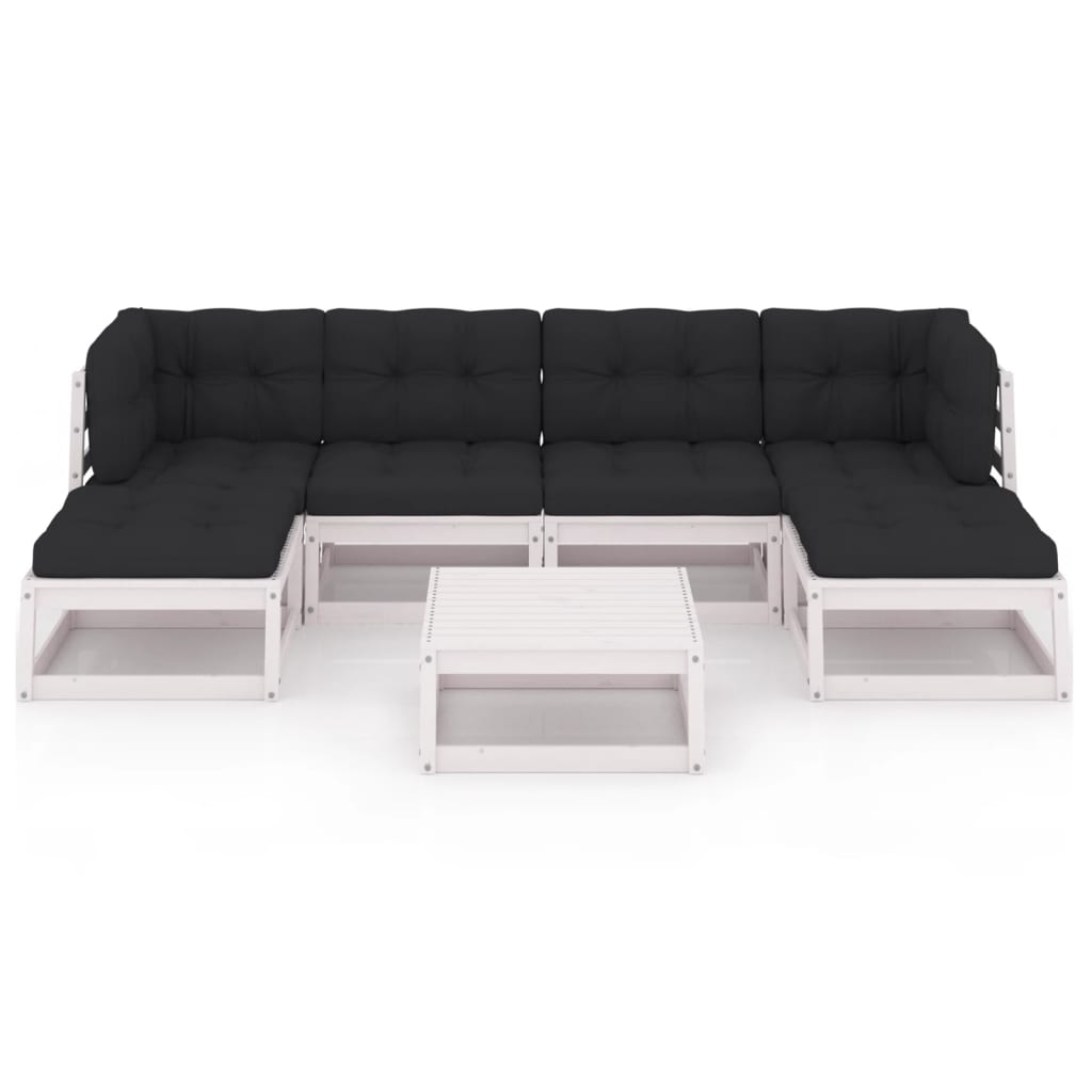 7-delige Loungeset met kussens massief grenenhout wit is nu te koop bij PeponiXL, paradijselijk wonen!