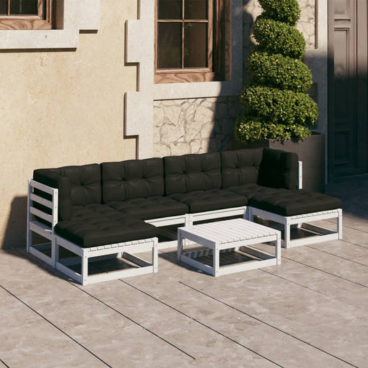 7-delige Loungeset met kussens massief grenenhout wit is nu te koop bij PeponiXL, paradijselijk wonen!