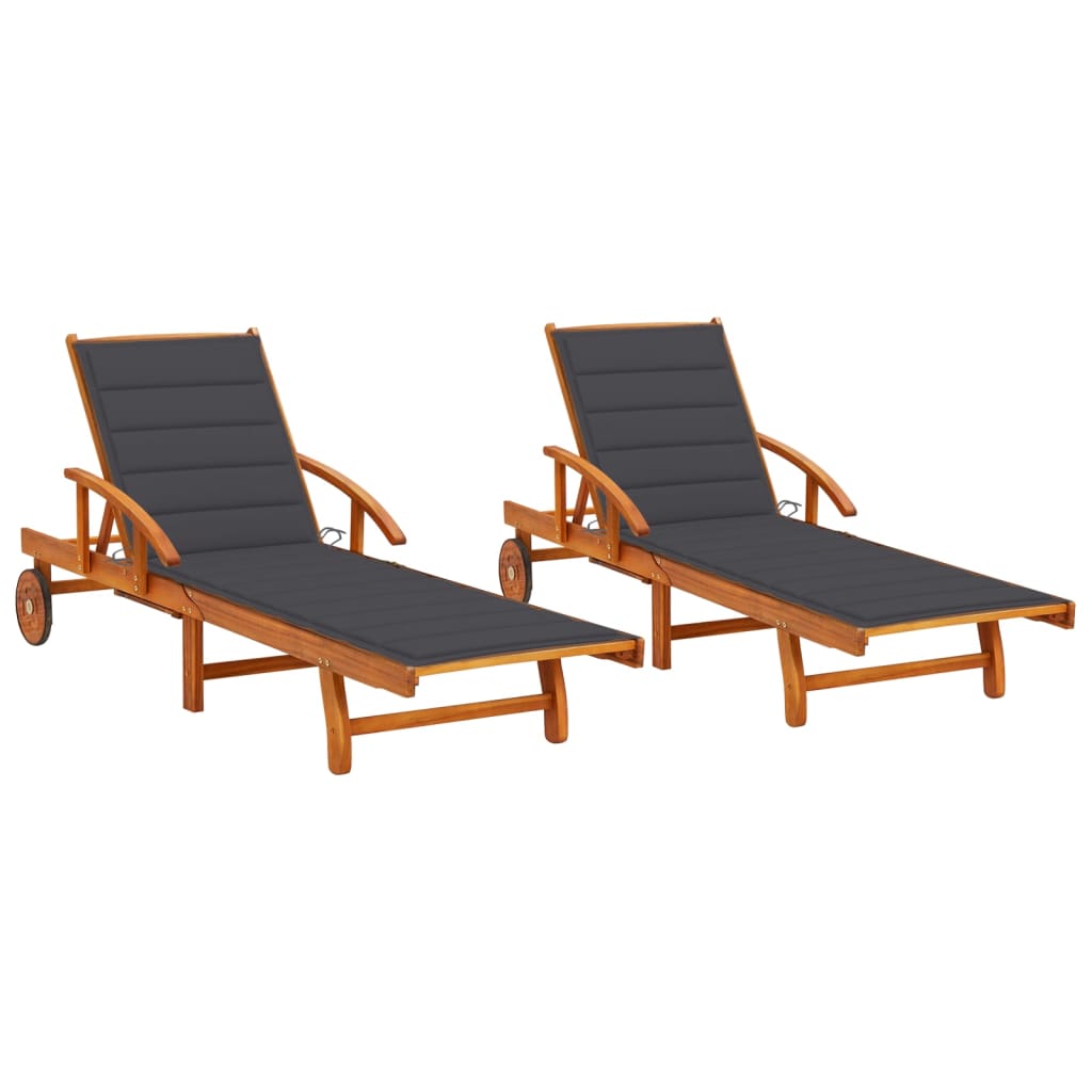 Ligstoelen 2 st met kussens massief acaciahout is nu te koop bij PeponiXL, paradijselijk wonen!