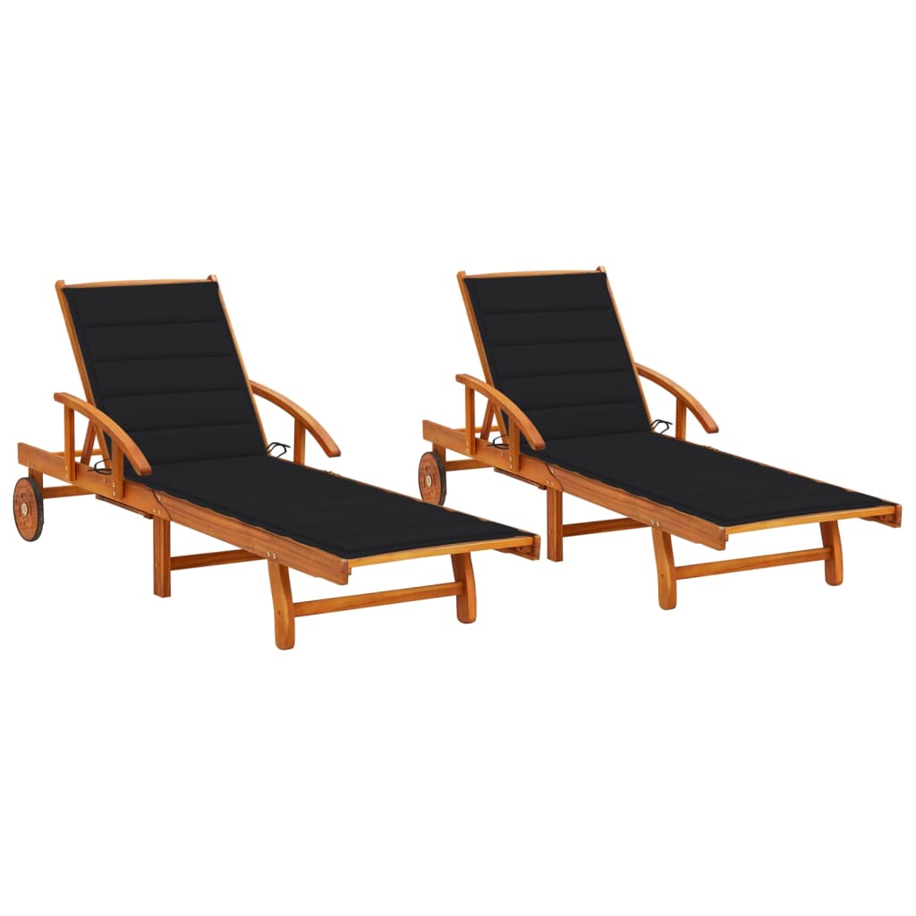Ligstoelen 2 st met kussens massief acaciahout is nu te koop bij PeponiXL, paradijselijk wonen!