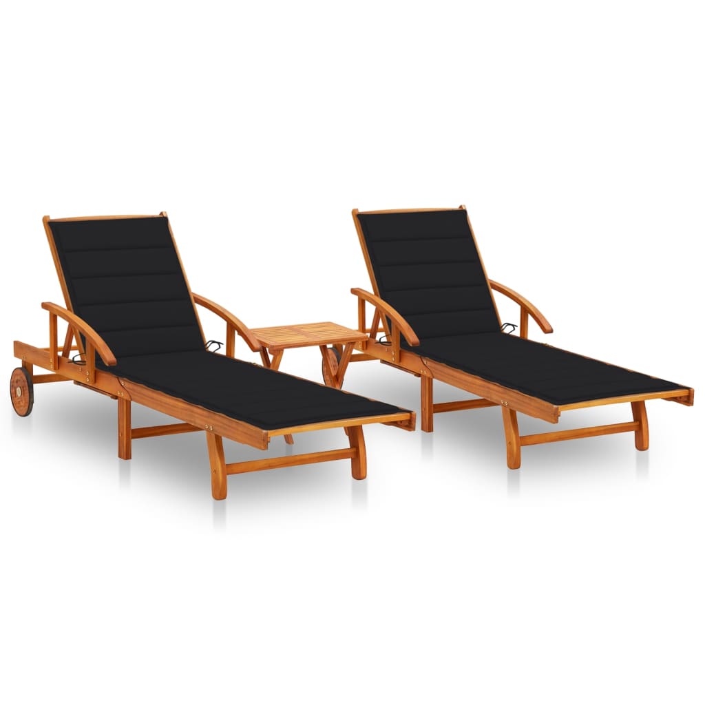 Ligstoelen 2 st met tafel en kussens massief acaciahout is nu te koop bij PeponiXL, paradijselijk wonen!