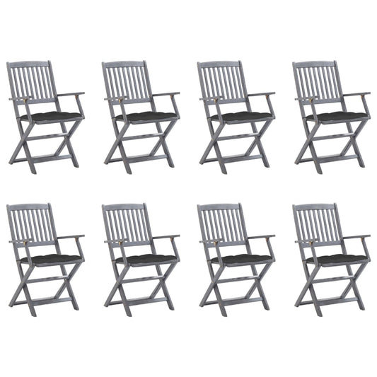 Tuinstoelen 8 st inklapbaar met kussens massief acaciahout is nu te koop bij PeponiXL, paradijselijk wonen!