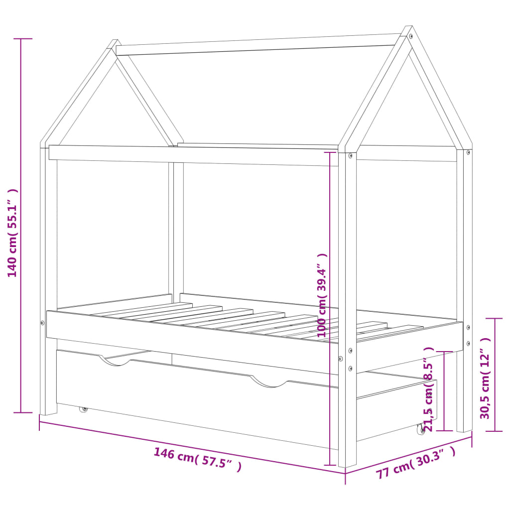 Kinderbedframe met lade massief grenenhout 70x140 cm is nu te koop bij PeponiXL, paradijselijk wonen!