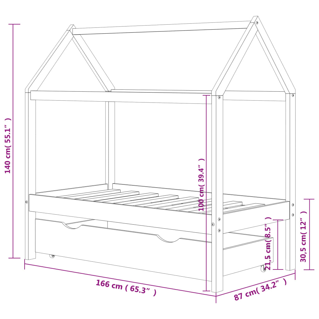 Kinderbedframe met lade massief grenenhout 80x160 cm is nu te koop bij PeponiXL, paradijselijk wonen!