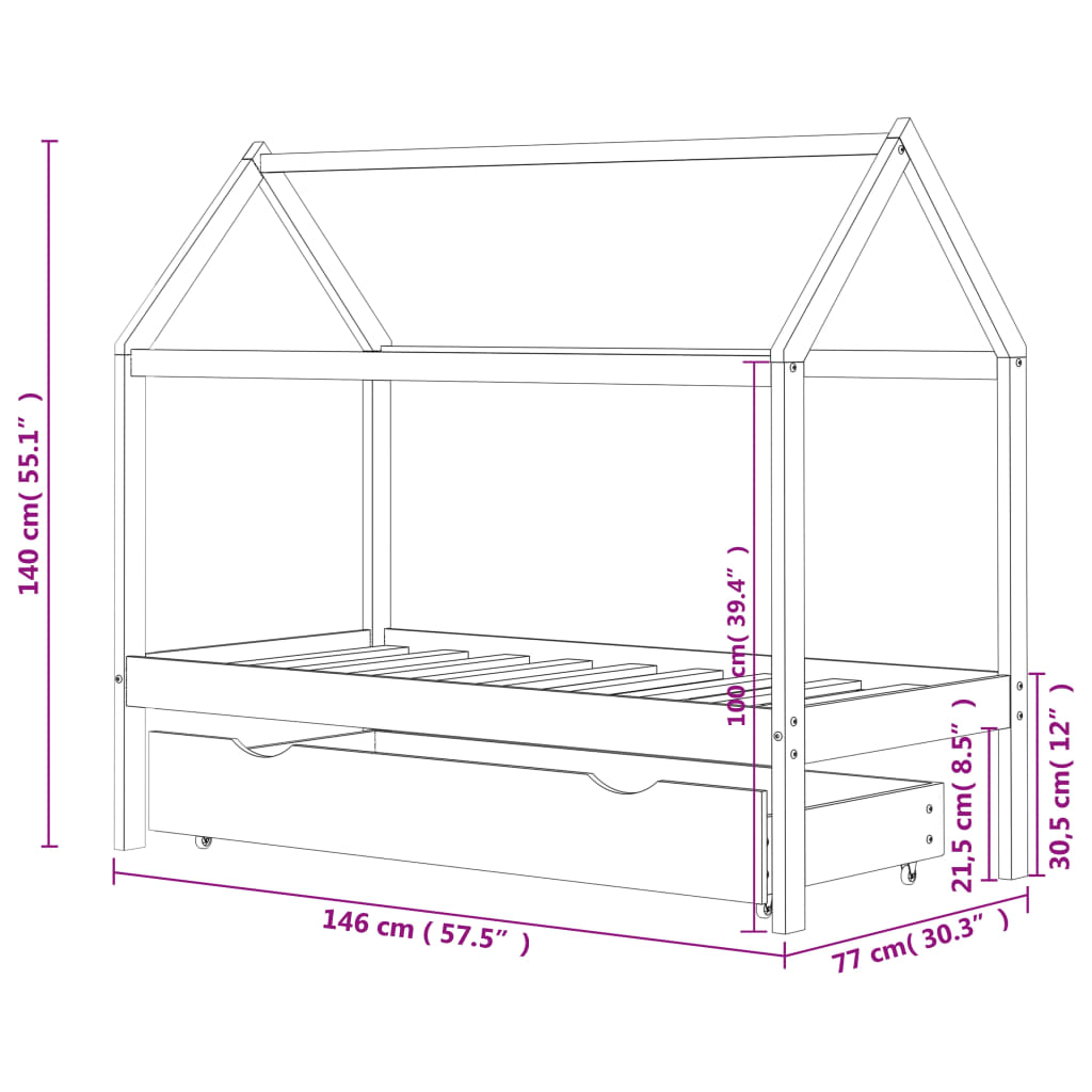 Kinderbedframe met lade massief grenenhout 70x140 cm wit is nu te koop bij PeponiXL, paradijselijk wonen!