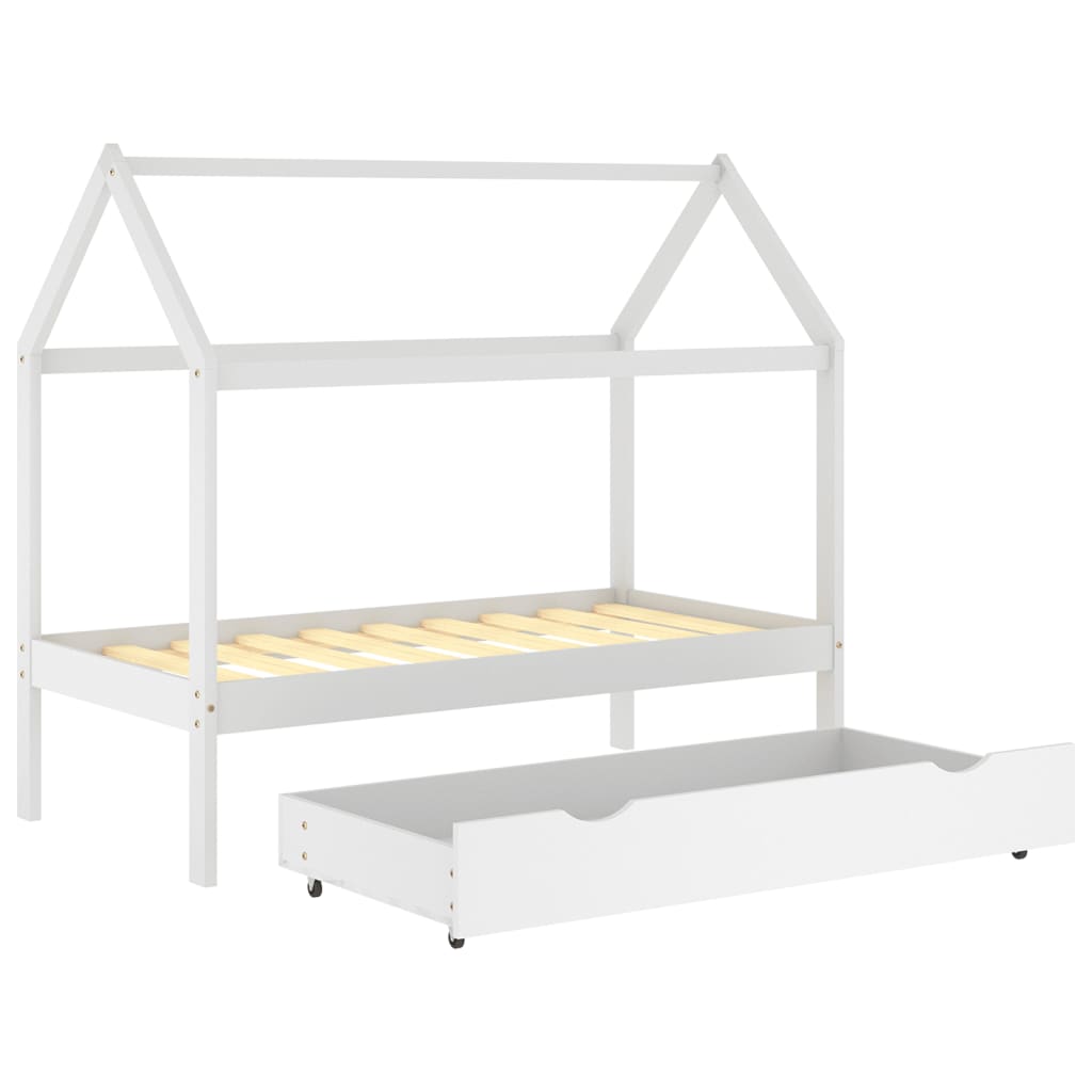 Kinderbedframe met lade massief grenenhout wit 80x160 cm is nu te koop bij PeponiXL, paradijselijk wonen!