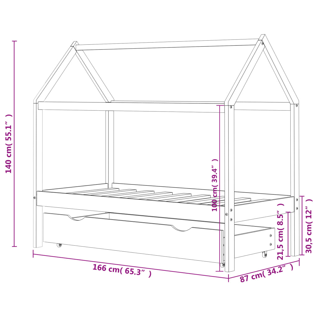 Kinderbedframe met lade massief grenenhout wit 80x160 cm is nu te koop bij PeponiXL, paradijselijk wonen!
