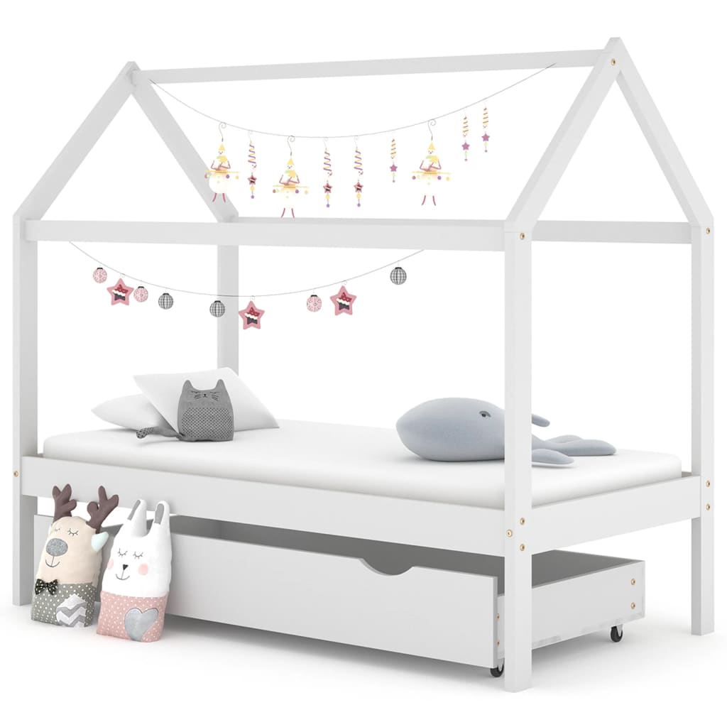 Kinderbedframe met lade massief grenenhout wit 80x160 cm is nu te koop bij PeponiXL, paradijselijk wonen!