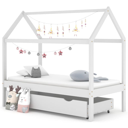 Kinderbedframe met lade massief grenenhout wit 80x160 cm is nu te koop bij PeponiXL, paradijselijk wonen!