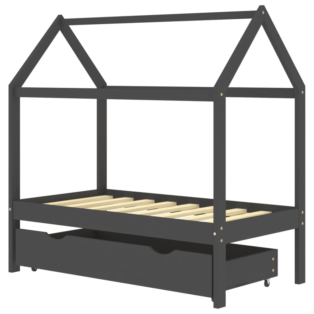 Kinderbedframe met lade grenenhout donkergrijs 70x140 cm is nu te koop bij PeponiXL, paradijselijk wonen!