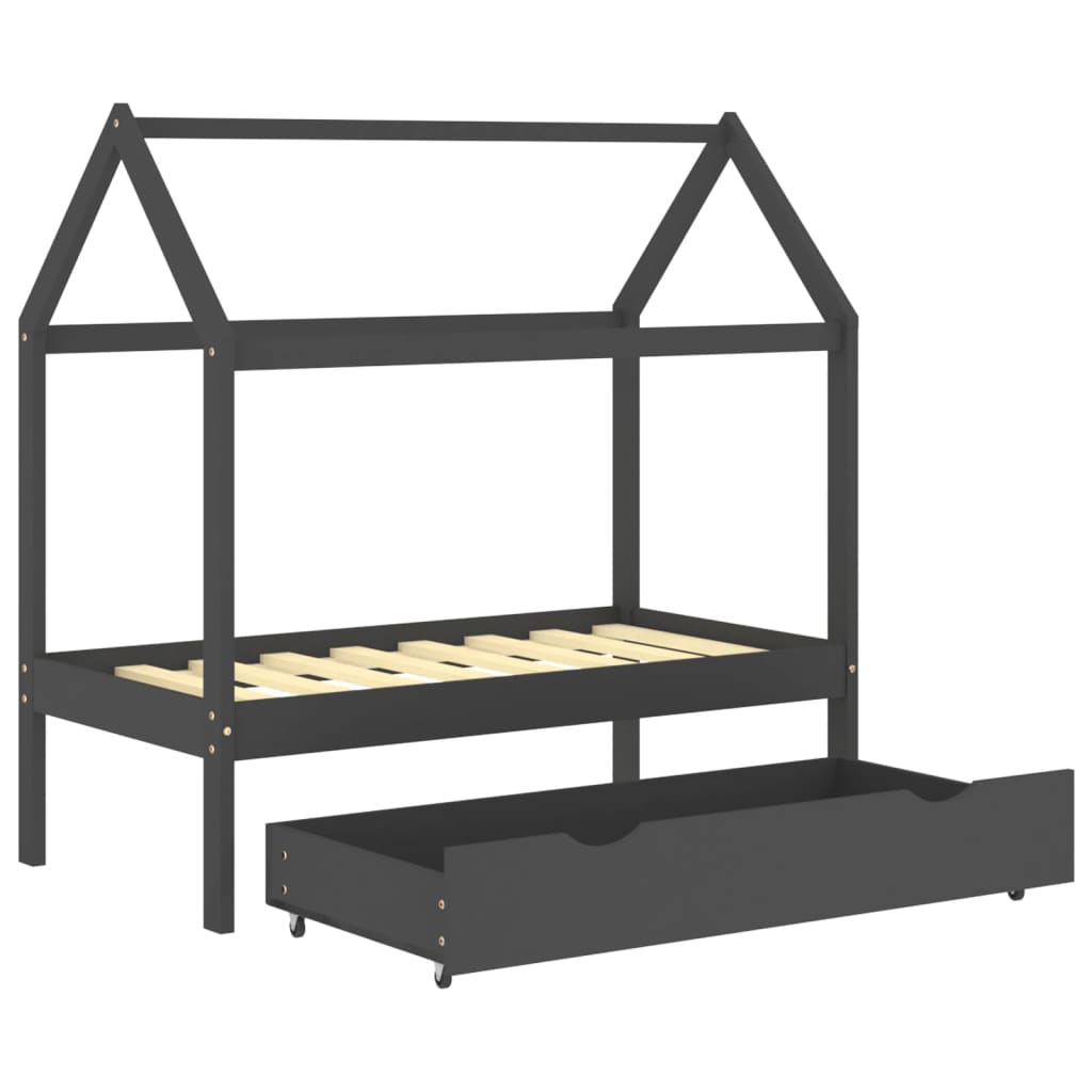 Kinderbedframe met lade grenenhout donkergrijs 70x140 cm is nu te koop bij PeponiXL, paradijselijk wonen!