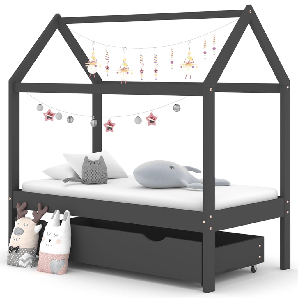 Kinderbedframe met lade grenenhout donkergrijs 70x140 cm is nu te koop bij PeponiXL, paradijselijk wonen!