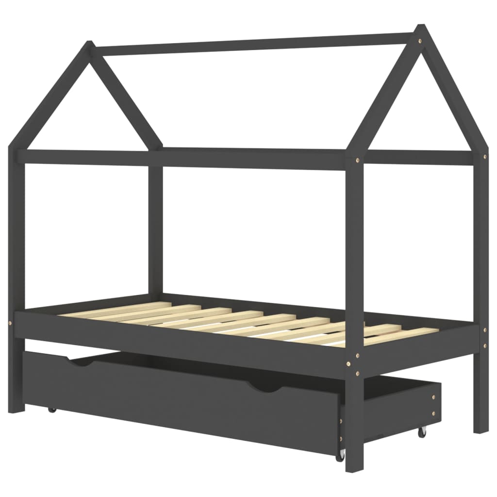 Kinderbedframe met lade grenenhout donkergrijs 80x160 cm is nu te koop bij PeponiXL, paradijselijk wonen!