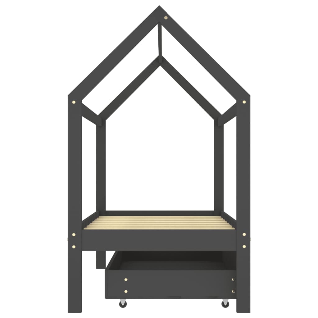 Kinderbedframe met lade grenenhout donkergrijs 80x160 cm is nu te koop bij PeponiXL, paradijselijk wonen!
