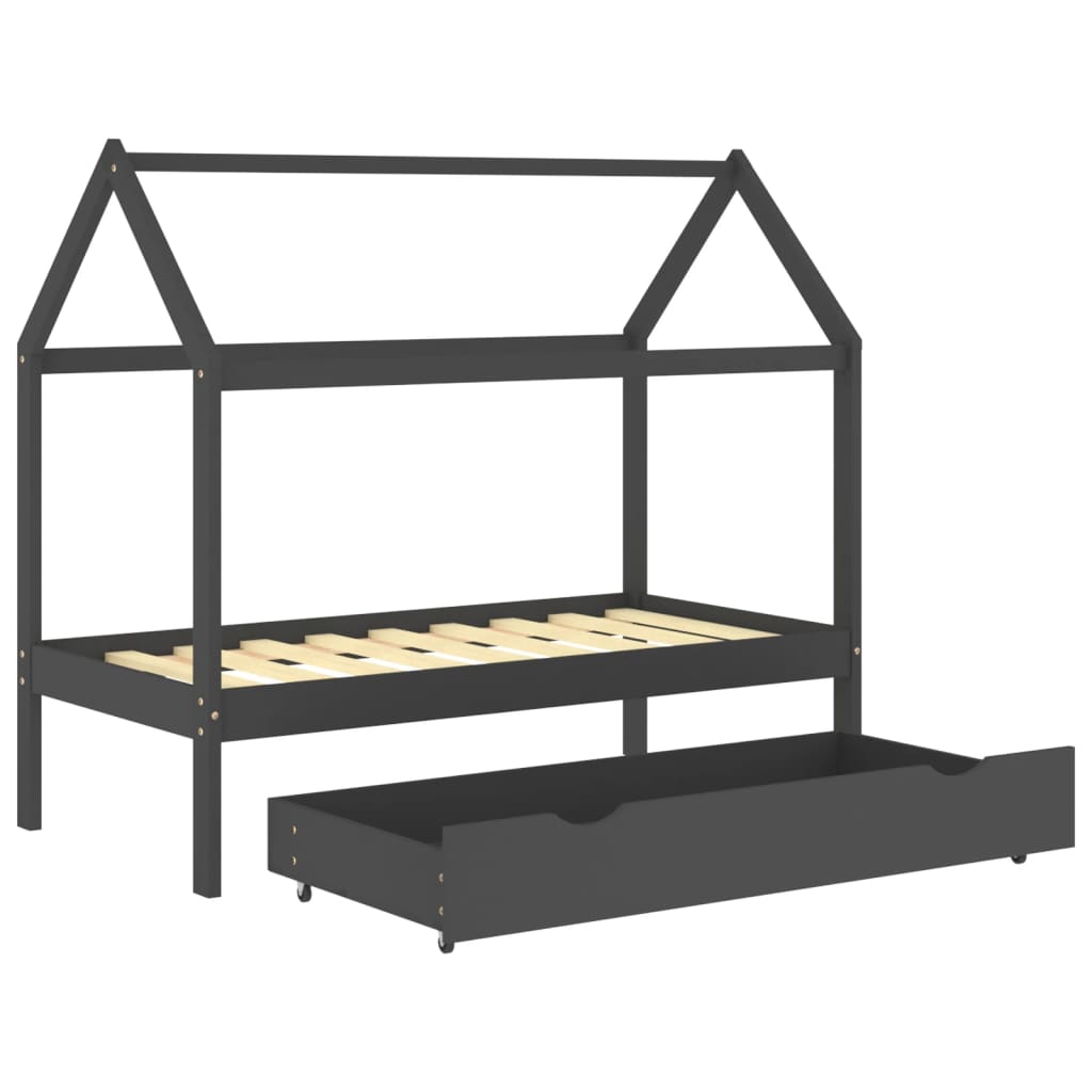 Kinderbedframe met lade grenenhout donkergrijs 80x160 cm is nu te koop bij PeponiXL, paradijselijk wonen!