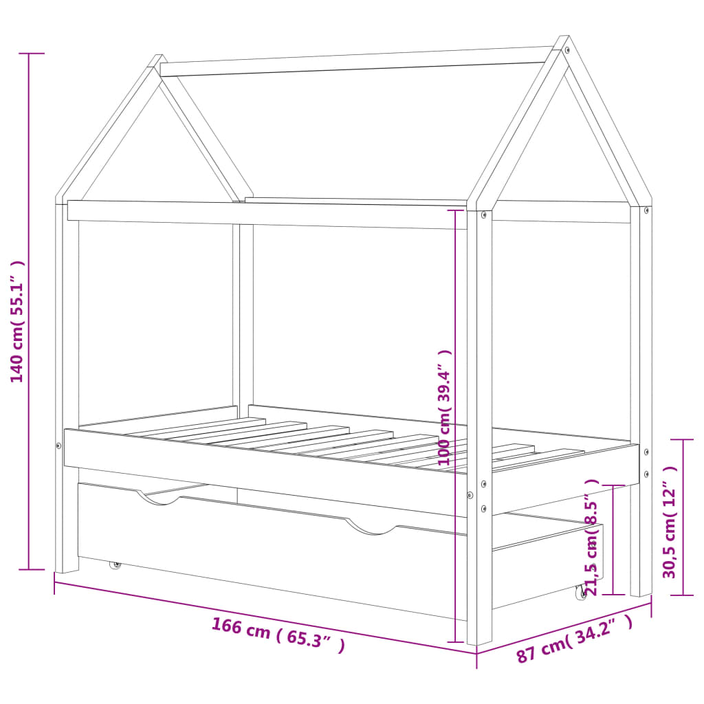 Kinderbedframe met lade grenenhout donkergrijs 80x160 cm is nu te koop bij PeponiXL, paradijselijk wonen!