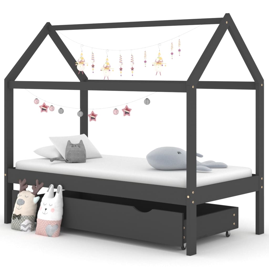 Kinderbedframe met lade grenenhout donkergrijs 80x160 cm is nu te koop bij PeponiXL, paradijselijk wonen!