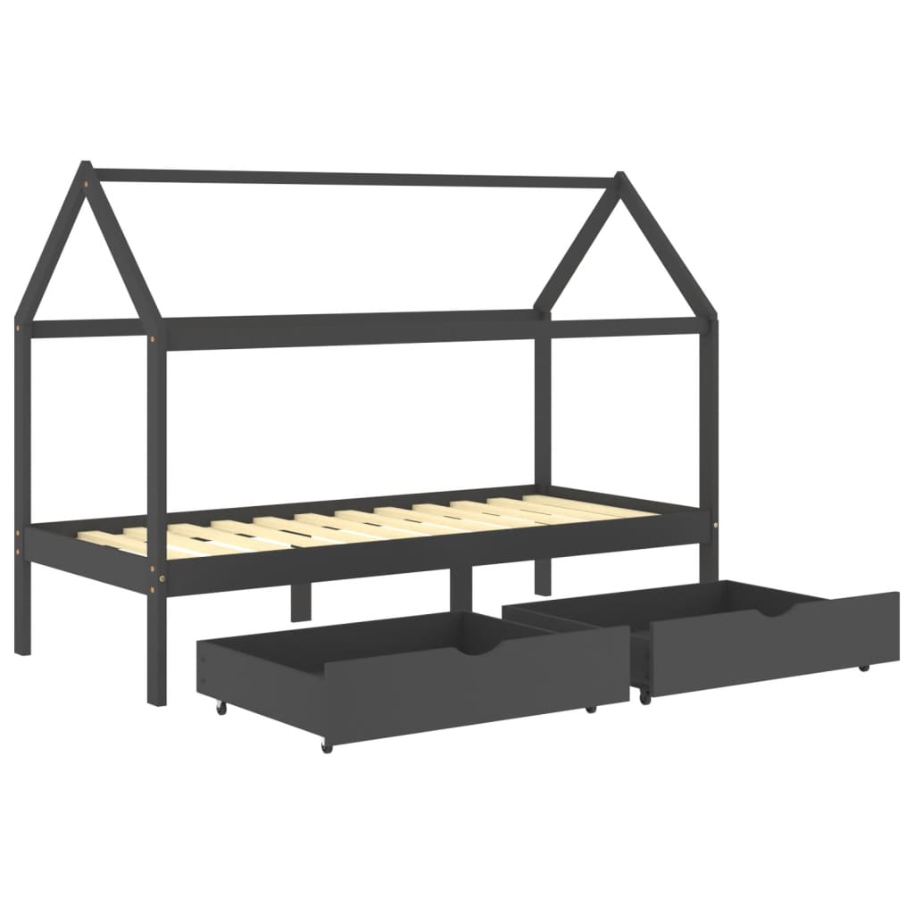 Kinderbedframe met lades grenenhout donkergrijs 90x200 cm is nu te koop bij PeponiXL, paradijselijk wonen!