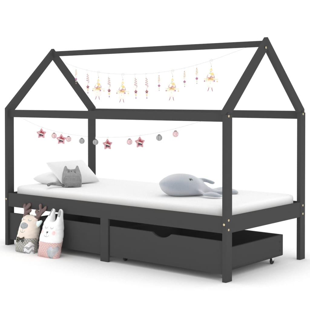 Kinderbedframe met lades grenenhout donkergrijs 90x200 cm is nu te koop bij PeponiXL, paradijselijk wonen!